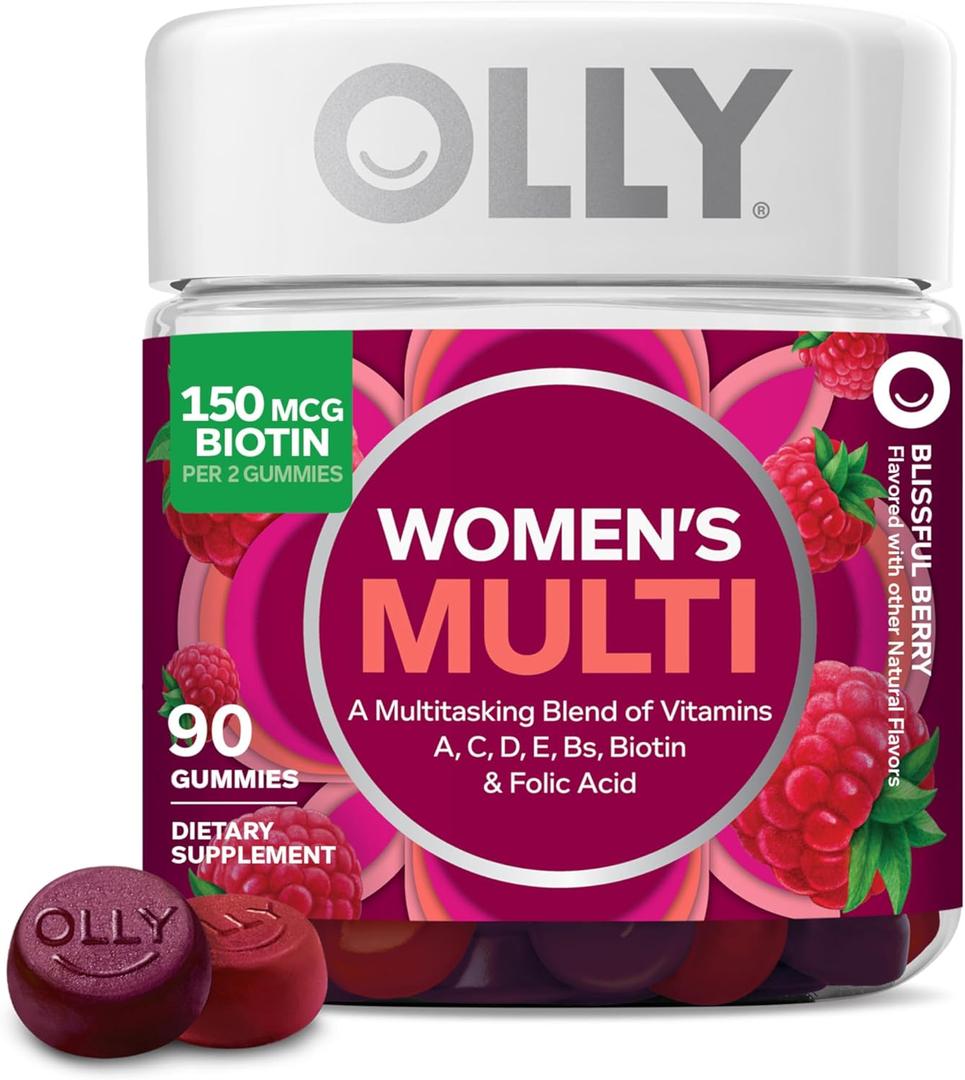 OLLY Women's Multivitamin Gummy, Vitamins A, D, C, E, Biotin, Folic Acid, Adult Chewable Vitamin, Berry Flavor, 45 Day Supply - 90 Count (EXP 02-MAR-2027)