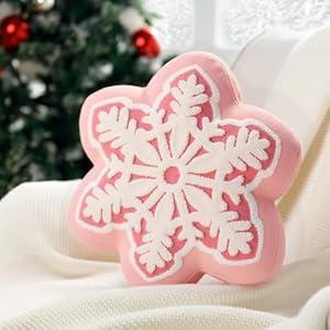 Phantoscope Merry Christmas Snowflake Shaped Throw Pillow, Velvet Xmas Embroidered Snowflake Pillow Decorative Christmas Cushion Pillow for Couch Living Room Bed, Beige, 16 x 16 inches