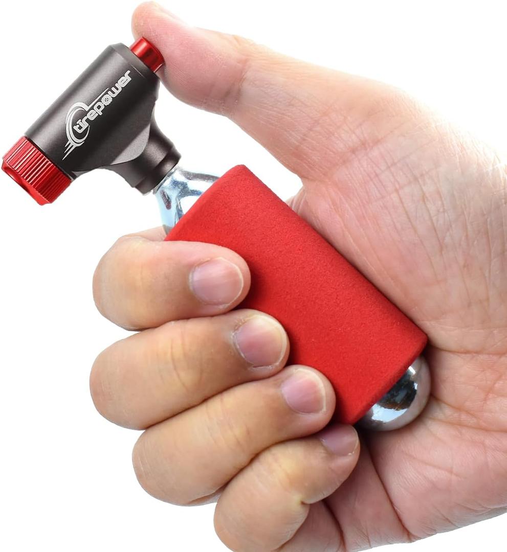 CO2 Bike Tire Inflator Quick Push-Button Release, Fits Presta & Schrader Valves, CO2 Bike Pump or 5X 16g Threaded CO2 Cartridges