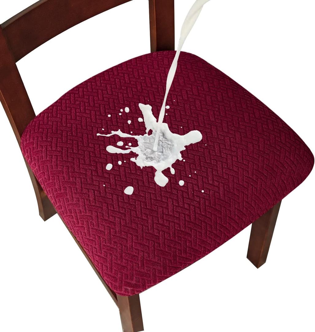 Genina Waterproof Seat Covers for Dining Room Chairs Covers Dining Chair seat Covers Kitchen Chair Covers slipcovers (Red, 4 Pcs)
