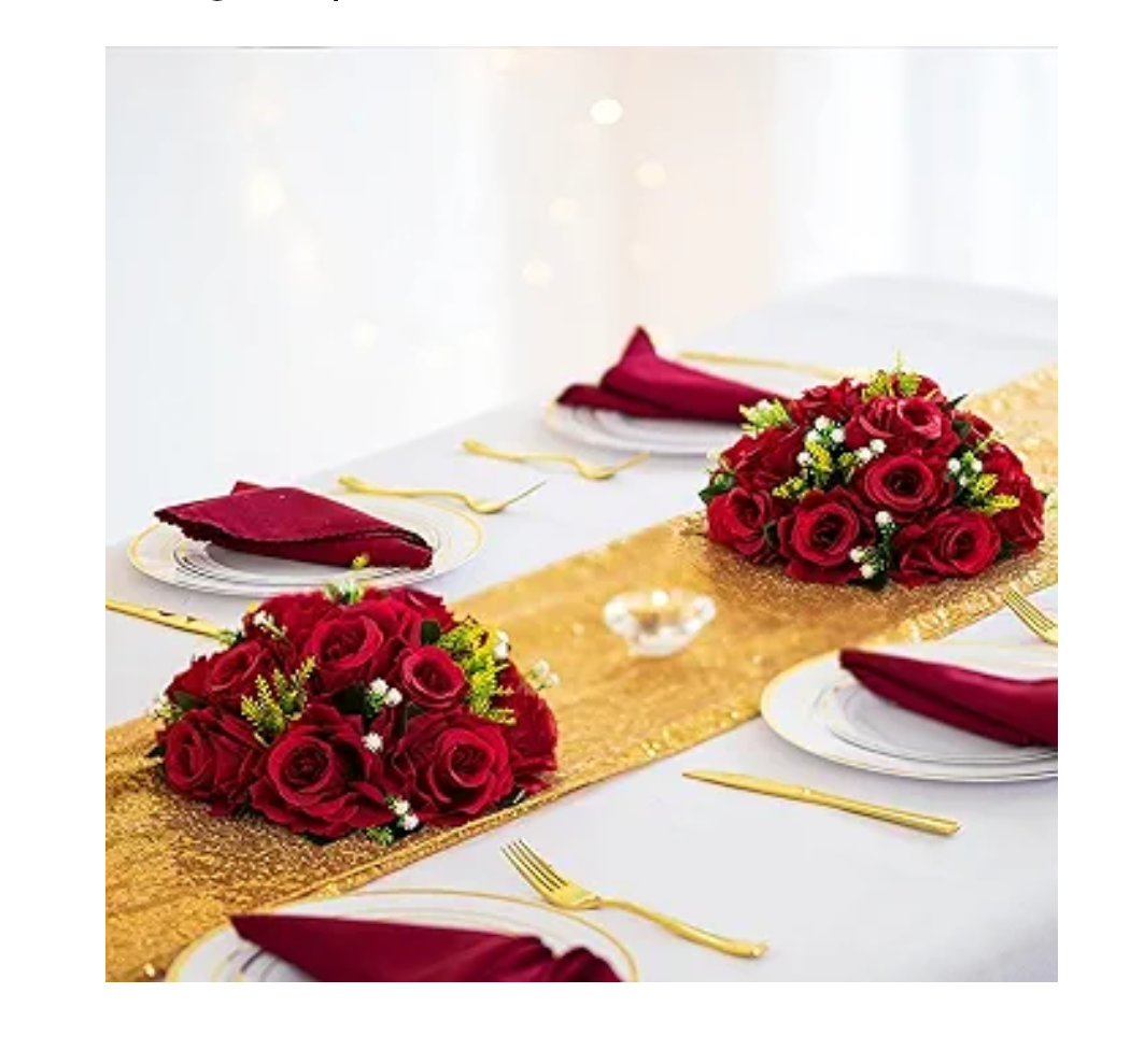 BLOSMON Flower Balls Wedding Rose Centerpieces: 10 Pcs Crimson Fake Flowers Kissing Balls Decor Artificial Floral Arrangements Flower Bouquet of Roses Home Party Table DIY Decorations