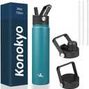 Insulated Water Bottle 24oz Stainless Steel Sport Bottles with 3 Lids,Light Blue