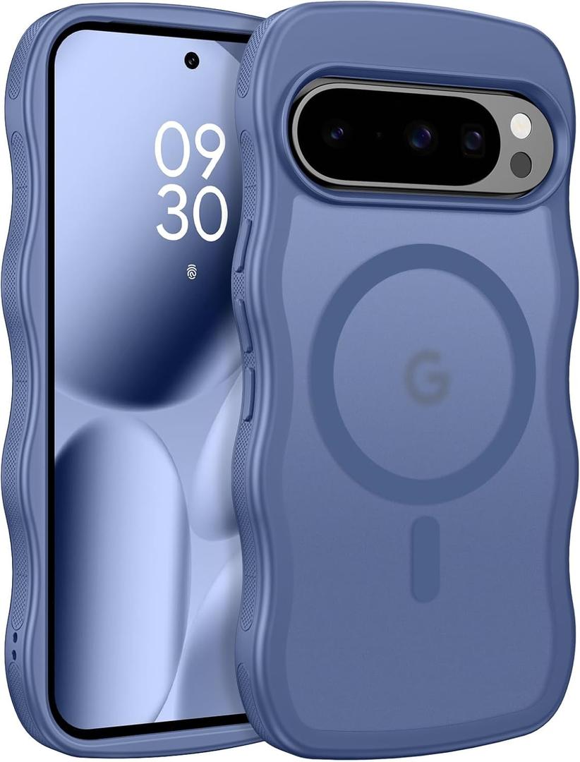 BENTOBEN Magnetic for Google Pixel 10 Pro XL Case Cute, Curly Wavy Pixel 10ProXL Case [Compatible with MagSafe] Anti-Slip Bumper Matte Slim Women Girls Boys Cover for Google 10ProXL 6.8", Sierra Blue