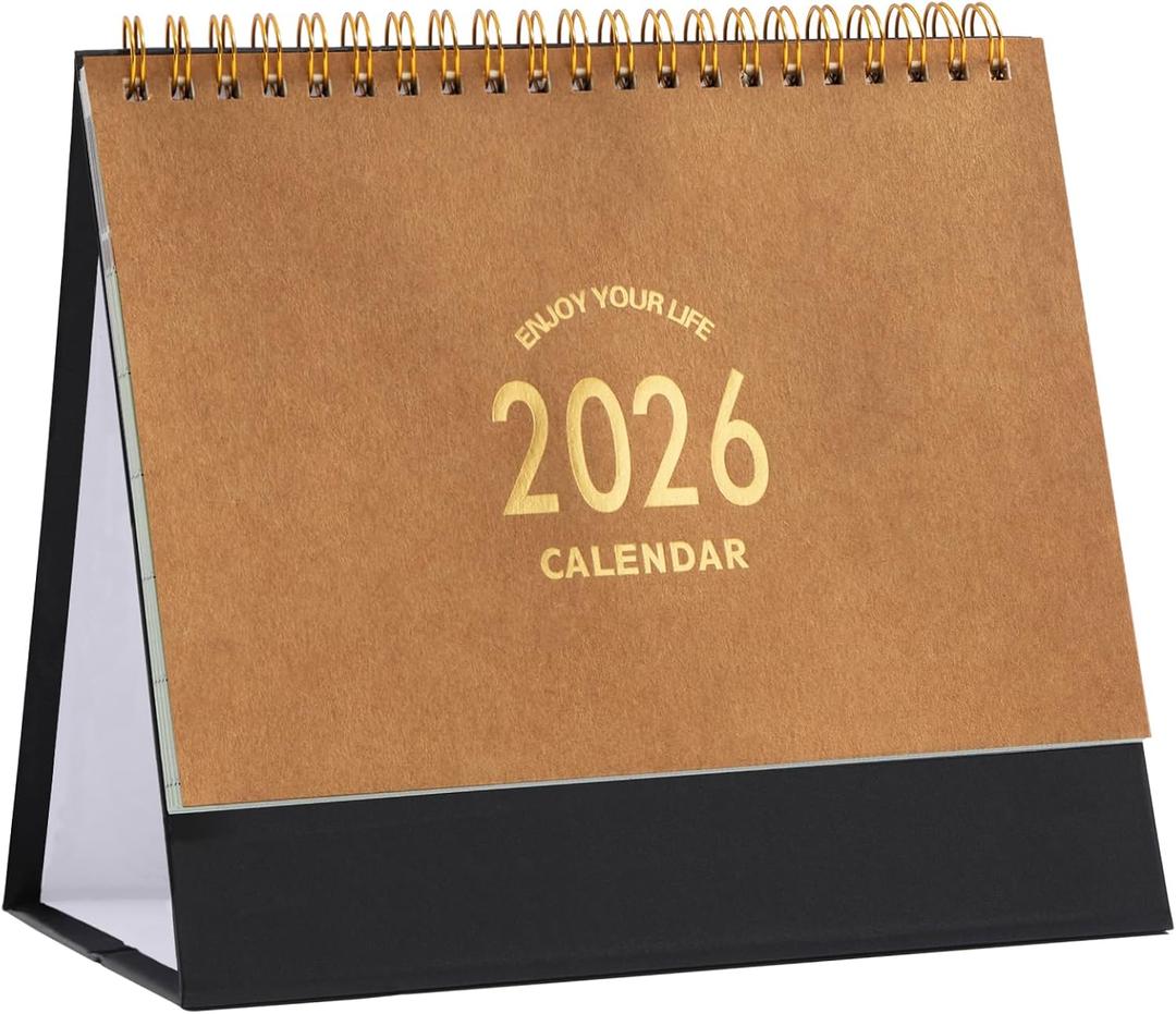 4 x Small Desk Calendar 2026, Standing Flip Desktop Calendar from Now to Dec 2026 - Metal Ring Twin-Wire Binding Monthly Desktop Calendar for Home Office School (kraft paper color)