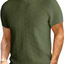 Runcati Mens Knit Short Sleeve T-Shirts Casual Crewneck Cotton Stretch Pullover Tees Summer Textured Tops, XX