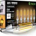 6 x Dusk to Dawn Outdoor LED Light Bulb, 5W Equivalent 40W, Candelabra B11 Light Bulb, 2700K Soft White, Edison LED Bulbs E12 Base, Lighting Sensor, Auto On/Off for Porch Patio Garage, 6 Pack