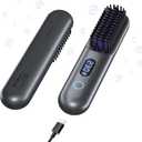 Cordless Hair Straightener Brush-Portable Straightening Comb, 9600mAh Batt, Plasma Tech, 9 Temp-Settings & LED Display, for Travel & Home (Grey)