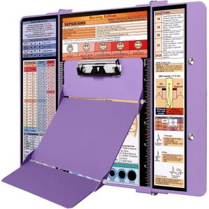 Nursing Clipboard Foldable,Nurse Clipboard 3 Layers Aluminum w/Nursing Medical Edition Cheat Charts, Foldable Nursing Clipboard w/Low Profile Clip,Pocket Clipboard for Students/Nurses/Doctors,Purple