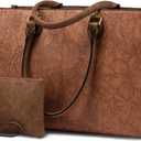 LOVEVOOK Laptop Tote Bag for Women, 15.6 Inch Large Capacity Vintage Leather Work Computer Bag, Business Casual Shoulder Handbag, Brown Embossed