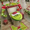 Christmas Decorations - 4 Pack Bathroom Decor - Xmas Dcor Toilet Lid Cover, Tank Cover, U-Shaped Rug & Seat Cover Pad for Home Indoor Bathroom