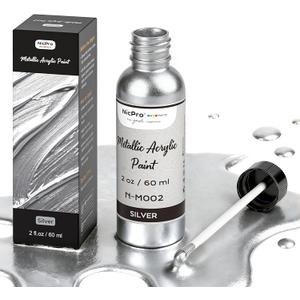 Nicpro Silver Leaf Paint - 2oz/60ml Metallic Silver Acrylic Paint, Water-Based Non Toxic Non Fading Touch Up Paints for Crafts, Metal, Wood, Clay, Fabric, Canvas, Furniture, Handcrafts, Art Supplies