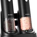 Electric Salt and Pepper Grinder Set with Rechargeable Base - Automatic Refillable Electric Salt and Pepper Shakers with Large Capacity, LED Light & Adjustable Coarseness, Black