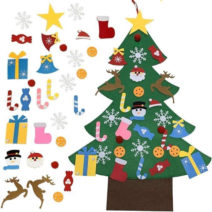 Patina DIY Felt Christmas Tree Wall Dcor, Interactive Holiday Decoration with 32pcs Ornaments, Space-Saving Seasonal Accent for Doors, Living Rooms & Hallways