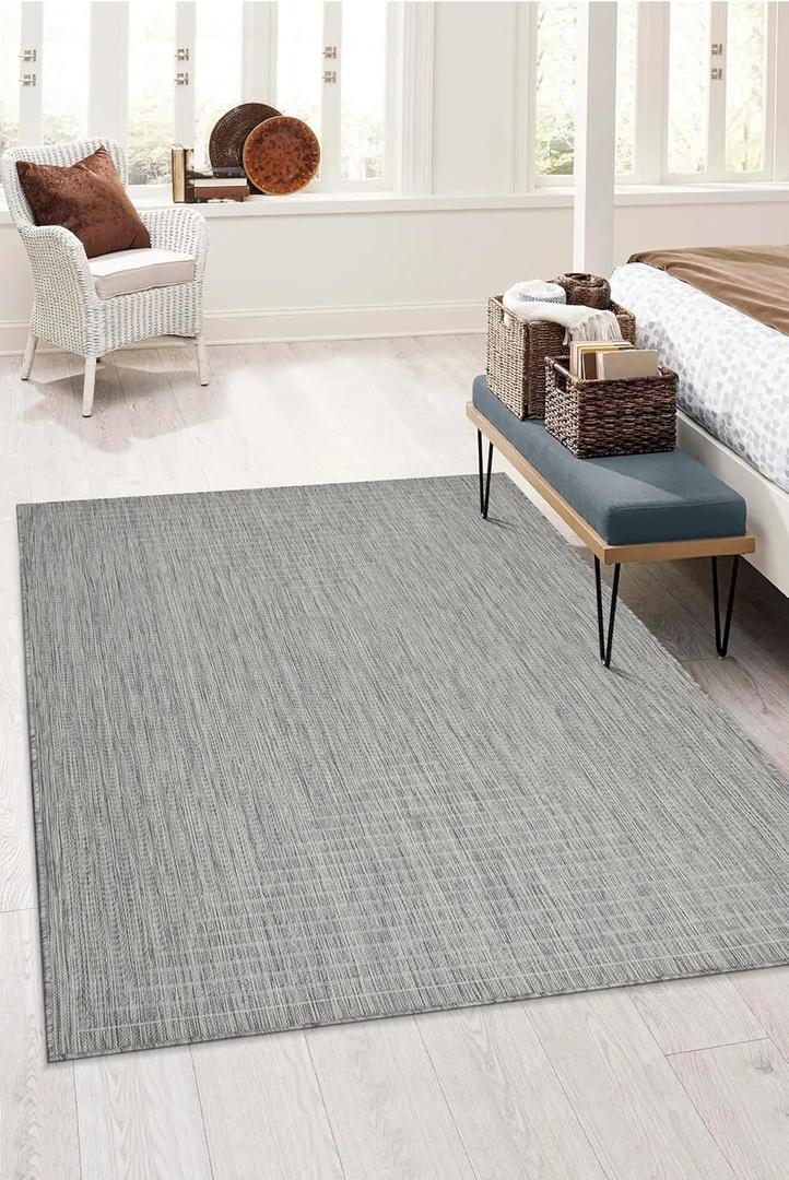 Adiva Rugs Outdoor Indoor Area Rug, Weather Resistant, Easy to Clean, Stain Resistant Floor Mat for Dining Room, Backyard, Deck, Patio (Silver Weiss, 2'6" x 7')