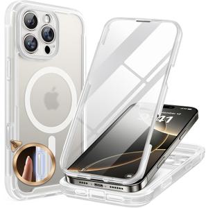 Miracase Magnetic for iPhone 16 Pro Case Full-Body Phone with Built-in Glass Screen Protector, [Compatible with MagSafe] Military Drop Proof 16 Pro Cover Bumper 6.3 inch, Matte Clear