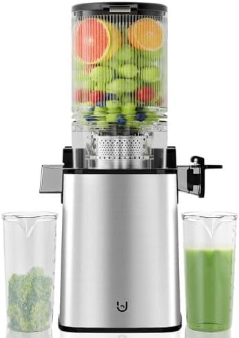 Masticating Juicer,5.3" Inch Feeding Chute Supports Whole Fruits and Vegetables, 350W Slow Cold Press Juicer,Self Feeding Effortless for Batch Juicing, High Juice Yield for Home