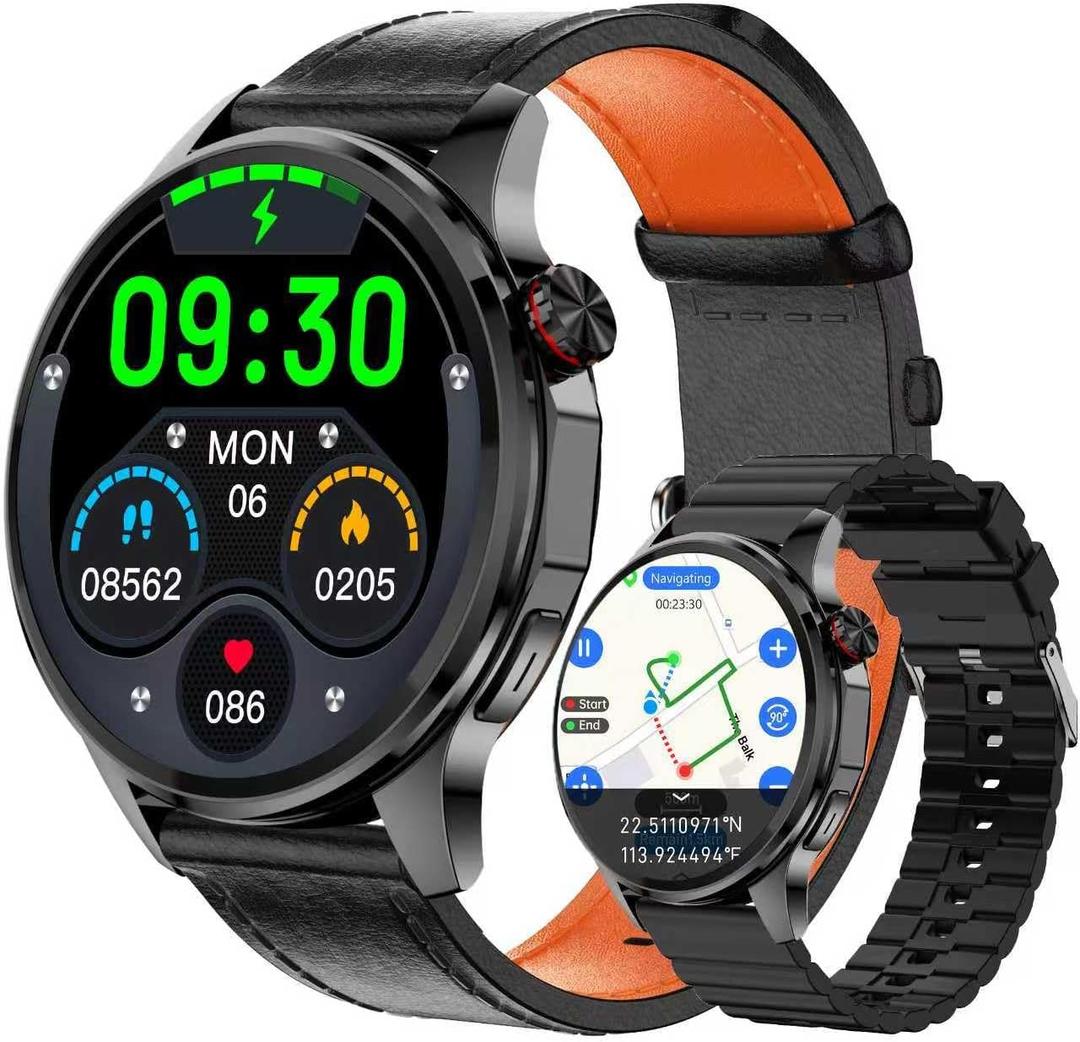 Smart Watch, GPS & Free Maps, AI, Bluetooth Call & Text, Health, Sleep & Fitness Tracker, 100+ Sport Modes, Waterproof, Long Battery Life, Waterproof, Compass, Barometer, 2 Bands Smartwatch for Men (Black)