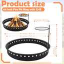 60 Inch Smokeless Fire Pit Ring with Grill Fire Ring for Outside Heavy Duty Metal Firepit Insert Round Steel Large Above/In-Ground Camping Firepit for Outdoor Camping Patio Picnic BBQ Garden