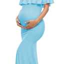 Glampunch Womens Off Shoulder Maternity Dress Ruffles Elegant Slim Gowns Fit Maxi Photography Dress (XX-Large, Sky Blue)