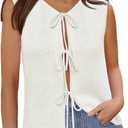 Yousify Womens Tie Front Sweater Vest 2025 Sleeveless Crochet Knit Summer Y2K Going Out Tops (White, M)