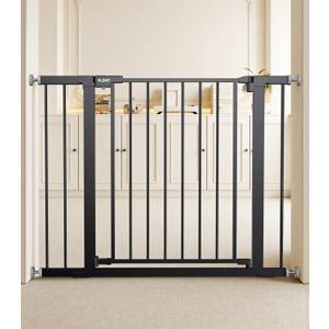 29.5-40.5" Baby Gate for Stairs, Dog Gate for Doorways, Walk Thru Auto Close Metal Baby Safety Gate for The House, Stairs and Doorways, Child Gate Pressure Mounted, Pet Gate for Dog Indoor - Black