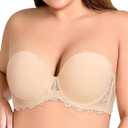 Strapless Bras for Women Padded Convertible Non Slip Full Coverage Bra Underwire Support (Beige)