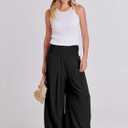 ANRABESS Women Linen Palazzo Pants Summer Boho Wide Leg High Waist Casual Lounge Pant 2026 Beach Travel Vacation Outfits (Small, Black)