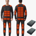 Heated Thermals Underwear Set for Men, 42 Heating Zones Electric Pants and Top with 2X 16000mAh Quickly-Charging Batteries, Size M