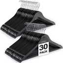 TOPIA HANGER Wooden Coat Hangers 30 Pack, Black Wood Suit Hangers with Non Slip Pants Bar, 360 Swivel Hook and Shoulder Notches for Camisole, Jacket, Pants, Smooth Finish Clothes Hangers -CT34B30