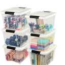 IRIS USA 19 Qt Stackable Plastic Storage Bins with Lids, 6 Pack - BPA-Free, Made in USA - See-Through Organizing Solution, Latches, Durable Nestable Containers, Secure Pull Handle - Clear/White