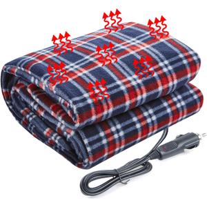 Big Ant Electric Car Blanket 12V Heated Car Blanket with 4 Hours Auto Off, Fast Heating Level Electric Blanket for Car Truck SUV RV Car Electric Blanket 58" x 42" (Red Blue,Upgrade Model)