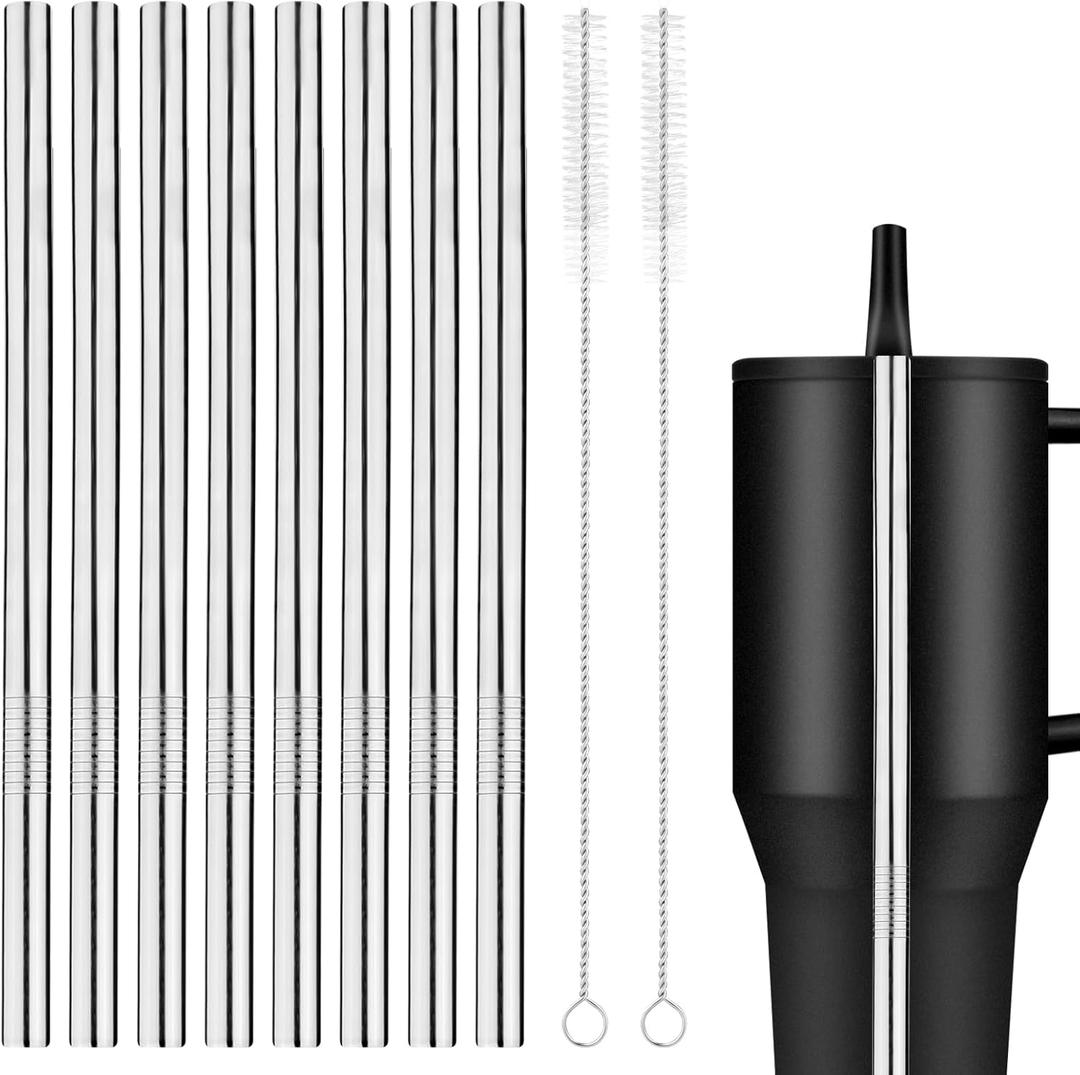 8 Pack Stainless Steel Replacement Straw for Hydrojug Traveler 40 oz, Reusable Water Bottle Metal Straws with Cleaning Brush for Hydrojug Traveler Tumbler Accessories, Dishwasher Safe