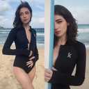 KMT Wetsuit for Women, Womens Long Sleeve Shorty Wet Suits 2mm Front Zipper Springsuit Surfing Surf-wear Diving Swimming Scuba One Piece, Size 