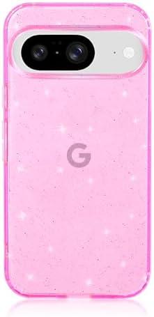 for Google Pixel 9/9 Pro Case Clear,Compatible with MagSafe,Luxury Crystal Glitter Bling Sparkly Girly Protective Phone Case for Women Anti-Yellowing Military Grade Shockproof Hard Cover(Pink)