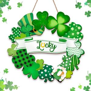 2 x St. Patrick's Day Shamrock Door Sign, 11.5" Shamrocks Welcome Sign For Front Door Spring Rustic For Happy St. Patrick's Day Party Front Door Wall Home Decorations with Rope Outdoor Indoor Decor