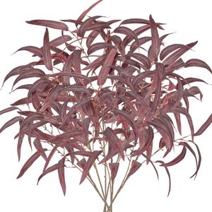 Briful Artificial Eucalyptus Willow Branches 33'' Tall Red Fake Eucalyptus Stems Arrangement, Realistic Faux Greenery Stems, Indoor Plant, Home Housewarming Farmhouse Porch Vase Decor, Set of 6