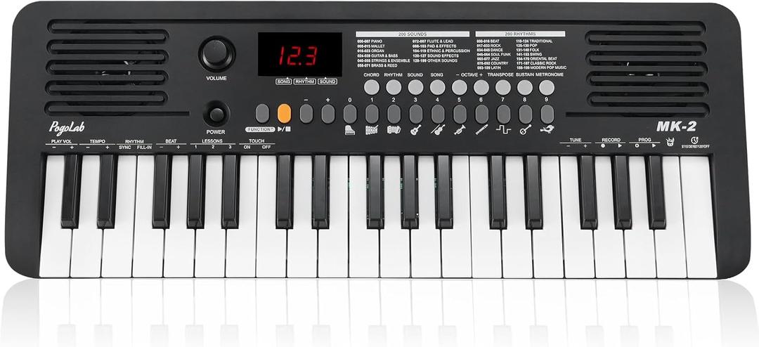MK-2 37 Keys Kids Keyboard Piano, Portable Small Keyboard with 40 Songs, 200 Sounds, with MIDI Function, LED Display & Dual Speakers, Compact Mini Music Piano for Kids/Beginners (Black)