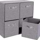 Linen Cube Organizer Shelf with 4 Bins Fabric Cube Storage Organizer with Handle Collapsible Cubbie Shelf for Dorm Storage Under Bed Organizing Shelves Bedroom Office(Grey)