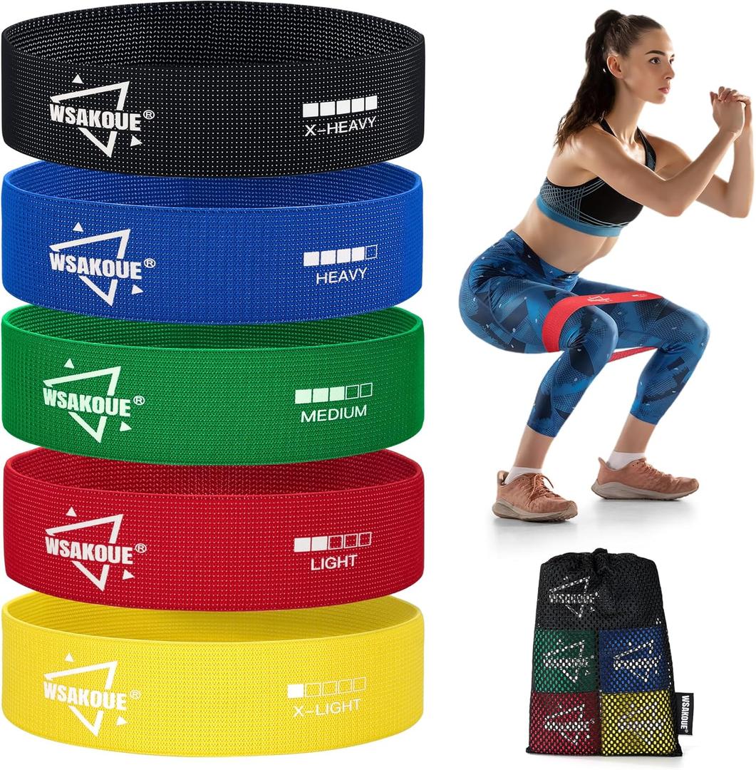 WSAKOUE Fabric Resistance Bands for Working Out  5 Booty Bands for Women & Men, Exercise Workout Bands for Legs, HIPS & Glutes  Ideal for Home Fitness, Yoga, Pilates & Rehab (Multicolor)
