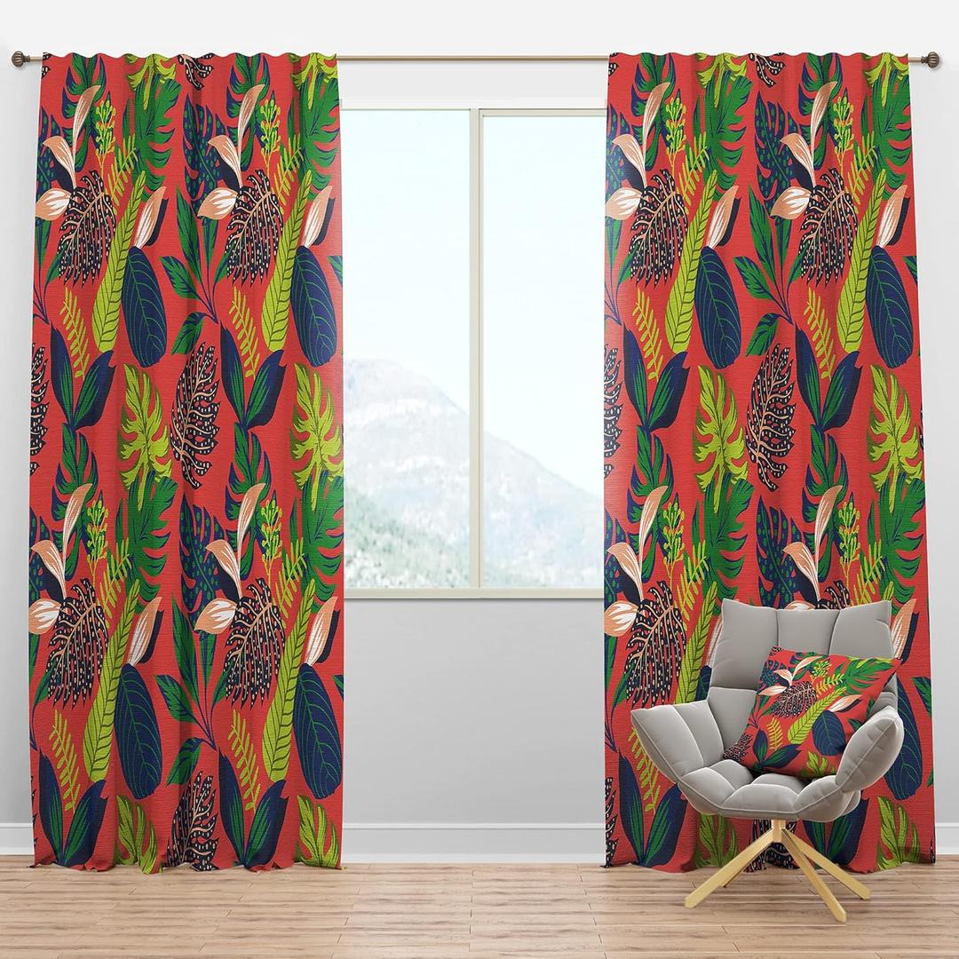Blackout Curtains 'Retro Tropical Leaves I' Curtains for Bedroom, Curtains for Living Room, Curtains & Drapes - Thermal Insulated -Single Panel -52x95