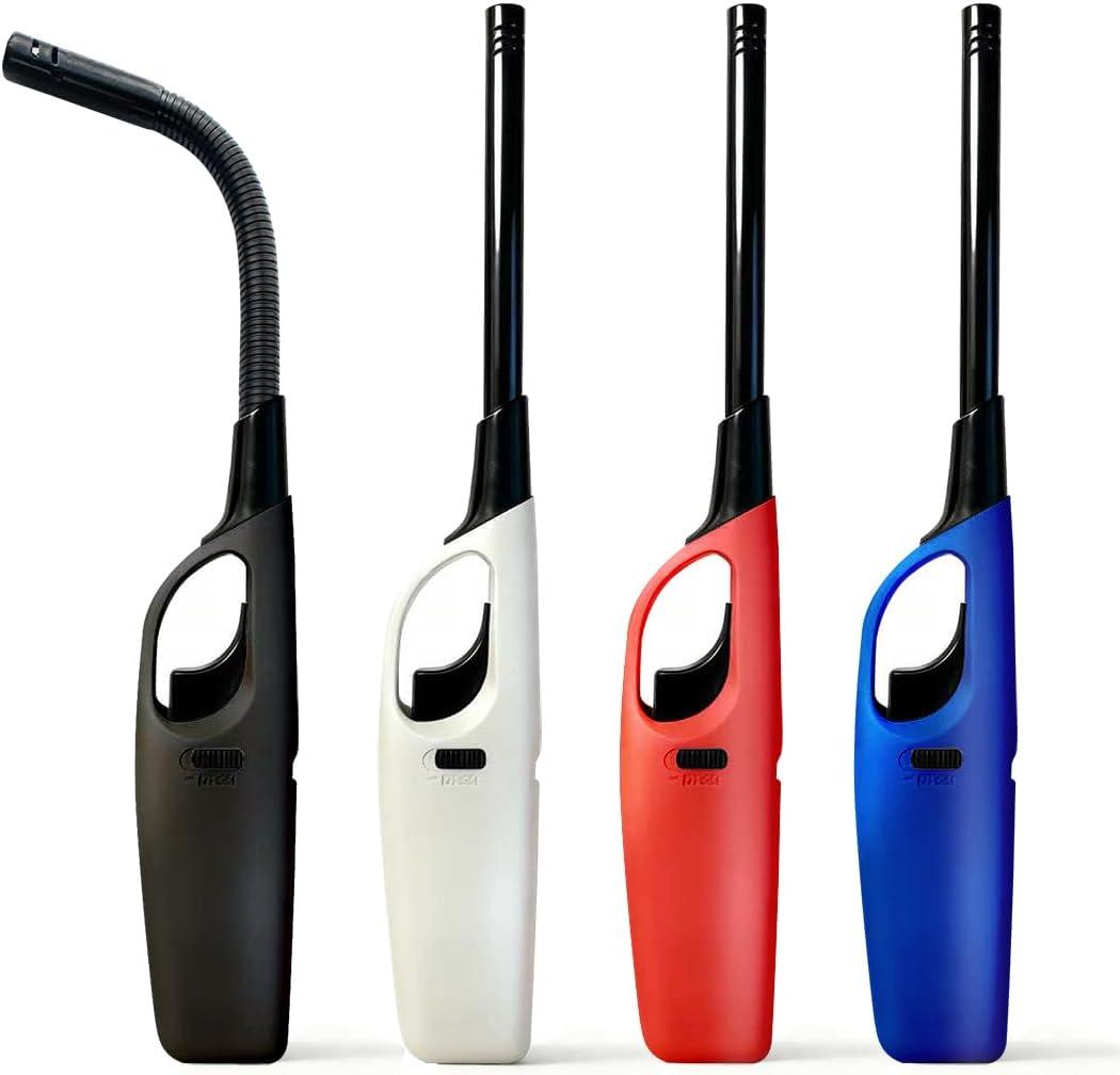 4 Pack Lighter Refillable Butane Lighters, Long Lighters for Candle Camping Fireplace Party BBQ Grill(Fuel Not Included)