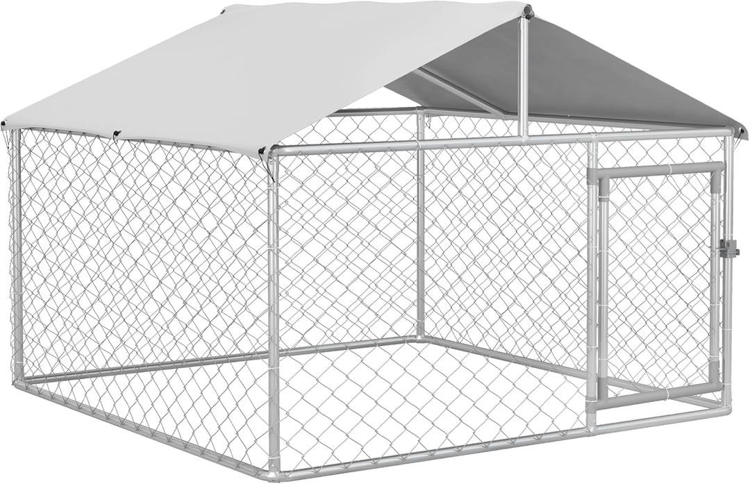 PawHut Outdoor Dog Kennel, Heavy Duty Dog Run Outdoor Fence with Waterproof Cover, Galvanized Chain Link, Secure Lock, for Large Breeds, Chickens, Ducks, 6.5' x 6.5' x 5'