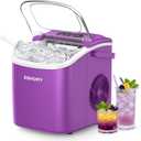 EUHOMY Countertop Ice Maker Machine with Handle, 26lbs Per Day, 9 Ice Cubes Ready in 6 Mins, Auto-Cleaning Portable Ice Maker with Basket and Scoop, for Home/Kitchen/Camping/RV (Purple)