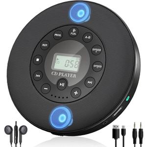 Lukasa Portable Bluetooth CD Player Built-in Speaker Stereo, Personal MP3 Players Rechargeable Compact Car Disc CD Music Player USB Play Anti-Shock Protection (Black)