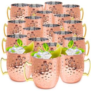 24 Pack 12 oz Moscow Mule Mugs Set Copper Cups Bulk Stainless Steel Rose Gold Moscow Mule Cups Tarnish Resistant Hammered Finish Chilled Coffee Mugs for Wedding Gift Cocktail Drinkware