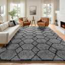 ONASAR 7x9 Area Rugs for Living Room Bedroom, Large Fluffy Grey and Black Throw Rug, Geometric Soft Plush Shaggy Floor Carpet for Nursery Kids Girls Boys Teen Dorm Home Decor Aesthetic