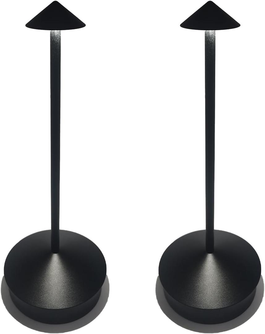 Cordless Rechargeable LED Table Lamps, 1800mAh Battery Desk Lamp Outdoor Portable Touch Dimmable Table Night Light for Patio Restaurant Dining Home Set of 2 Black