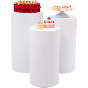 3 PCS Cylinder Pedestal Stands, White Cylinder Pedestal Display Stand Dessert Table Display Pillars Metal Plinth Pillars for Wedding Baby Shower Birthday Event Decor