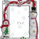 2025 Christmas Ornaments 3x2 inch Picture Frame Metal Hanging Pendant for Tree Small Decorative Keepsake, Display Photo for Baby and Pet (Snowman (Red))