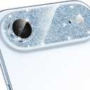 Matekxy for iPhone 17 Air Camera Lens Protector Glitter - Cute Girly Metal Bling Camera Cover for Women, 9H Anti-Scratch Tempered Glass with Aluminum Edging, Sky Blue